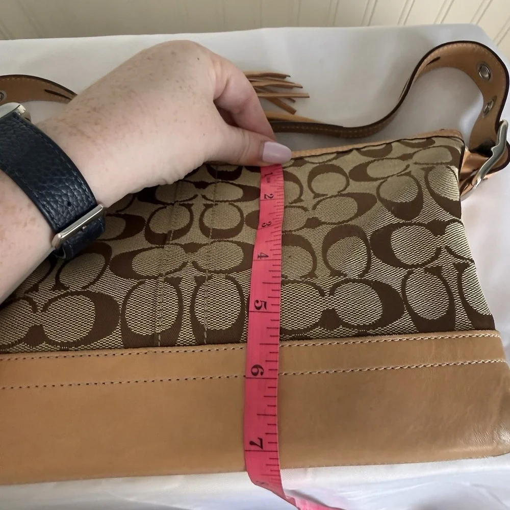 Vintage COACH Signature Canvas Leather East West Shoulder Bag Brown Tan Y2K